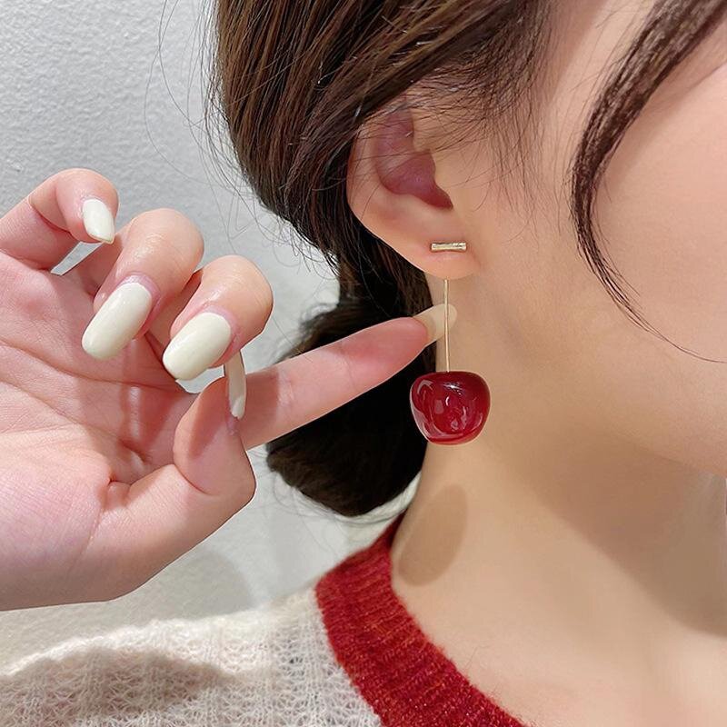 Zubehör für Frauen Rote Kirsche Ohrringe für Frauen Obst Erklärung Baumeln Ohrring Hochzeit Partei Koreanische Schmuck Geschenk Mujer