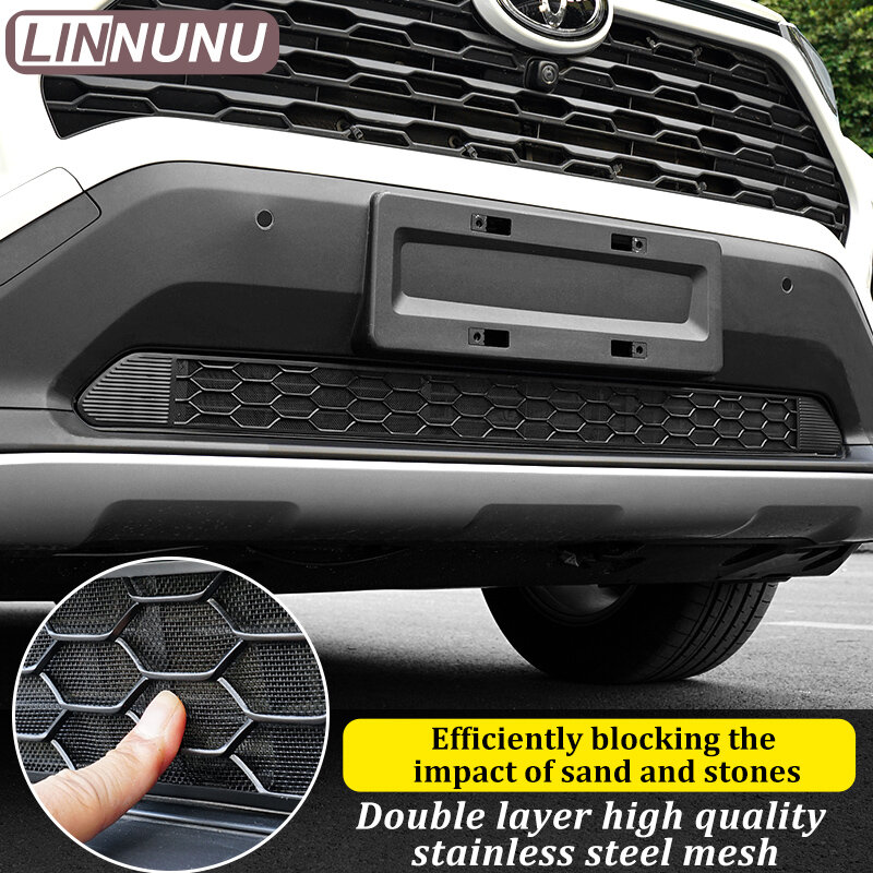 LINNUNU Car Front Grille Cover Trim Insect Proof Net Stainless Mesh Decoration Exterior Protector Sticker Fit for TOYOTA RAV4