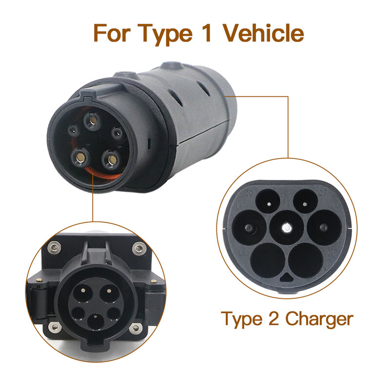 Adaptor ERDAN EV IEC 62196 tipe 2 ke tipe 1 J1772 32A EVSE konektor pengisi daya kendaraan elektrik konverter pengisian daya mobil