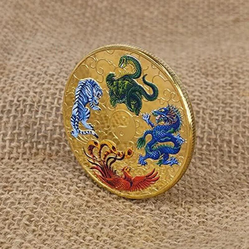 1Set Ancient Mythical Creatures Lucky Coin Lottery Ticket Scratcher Tool Lucky Charms Challenge Coin Gold
