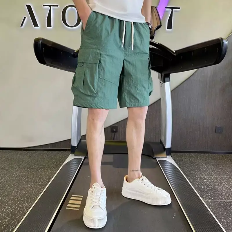Male Short Pants Solid with Draw String Multi Pocket Men's Cargo Shorts Streetwear Harajuku Loose Jorts Homme Summer Beautiful