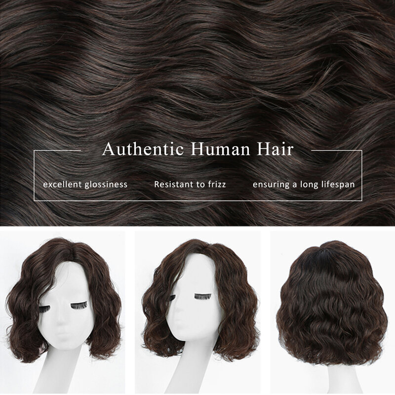 Brown Wigs for Women Short Shoulder Length Middle Part Curly Wavy Bob Brown Wig Real Human Hair for Daily Party Use