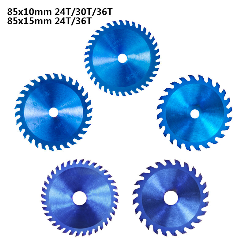 Mini Lame de Scie Circulaire à Revêtement Bleu pour Bois, Disque de Coupe en Carbure TCT, 85x10/15mm, 24/30/36T