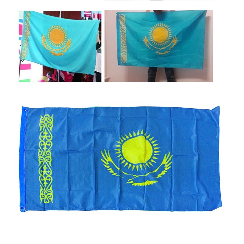 77HC Bandeiras da República do Cazaquistão Bandeira nacional de poliéster do Cazaquistão para festas, festivais, eventos de casa