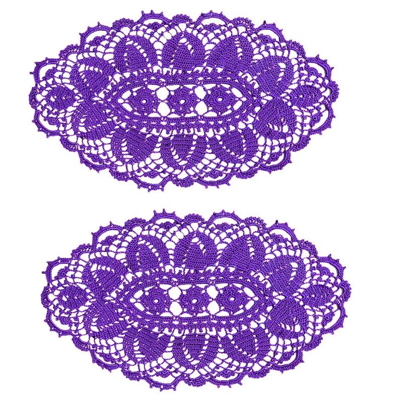 BomHCS  Tulip Flower Lace Placemats Handmade Crochet Doily Table Mat for Kitchen Tablecloth2pcs