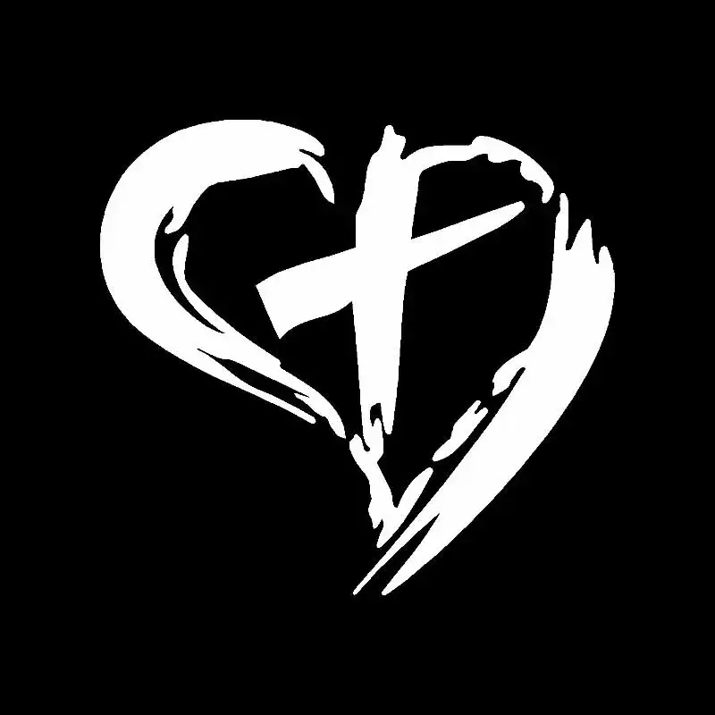 ملصق سيارة من الفينيل مع صليب مع قلب ، ملصق مسيحي مسيحي مسيحي ، أسود وفضي ، ملصق مسيحي