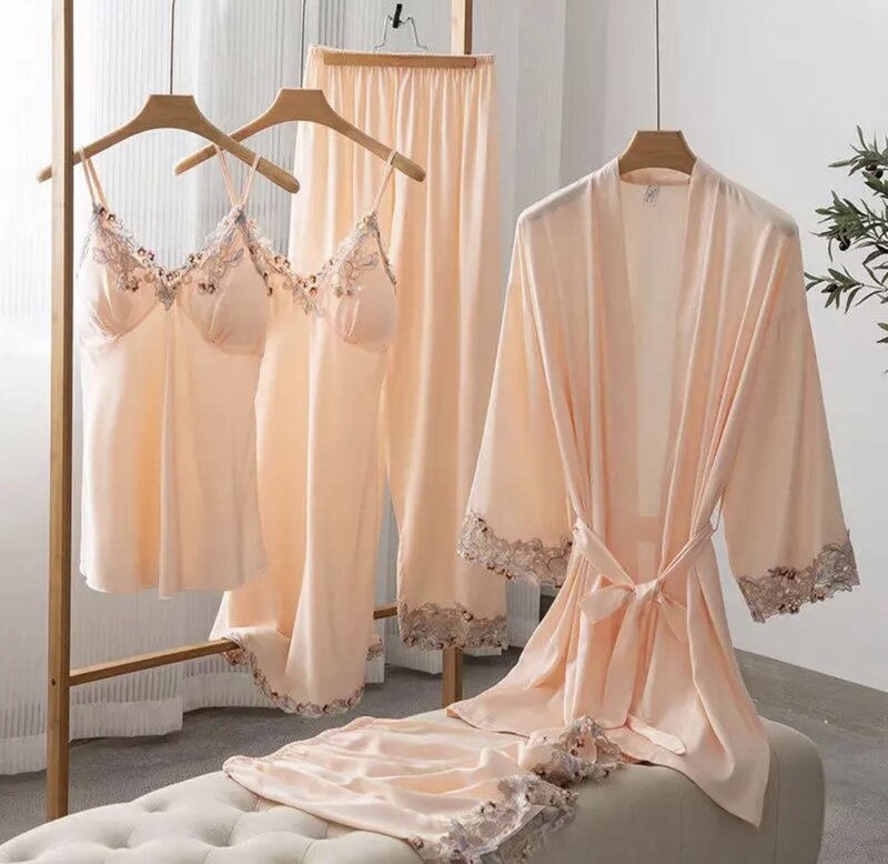 Neue Frühjahr/Sommer Pyjamas Damen sexy fünfteiligen Set Eis Seide dicken dünnen Pyjama Rock mit Brust polstern für äußere Kleidung zu Hause