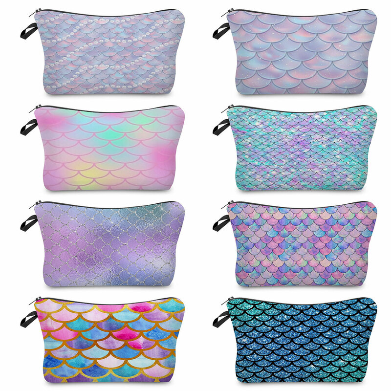 Portable Travel Toiletry Bags Organizer Women's Size Colorful Squama Print Cosmetic Bags Practical Pencil Case Simple Makeup Bag