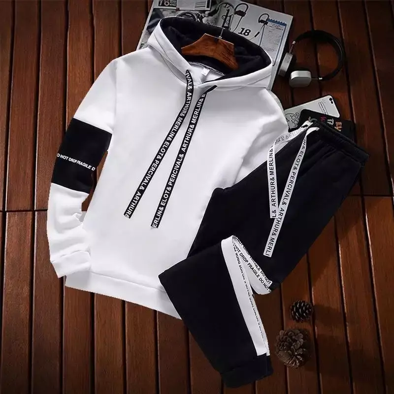 Winter Logo Customized Hoodie Sets Men Tracksuit Casual Hoodies Sweatshirt Piece Set Fashion Streetwear Clothes