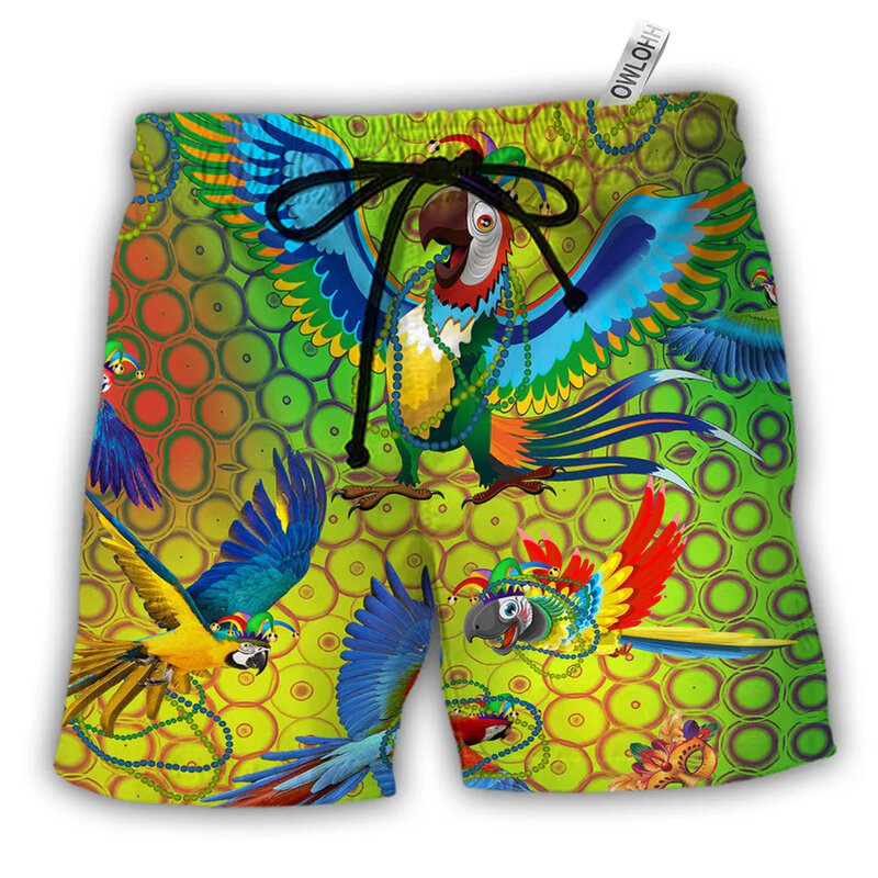 Homens soltos e luxuosos em 3D impresso Parrot Bird Beach Shorts, Casual, Original estadia, Havaí, Verão, Novo