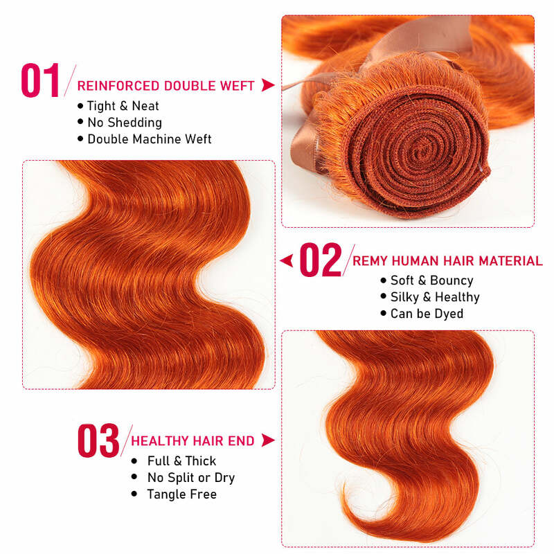 Body Wave Cabelo Humano Pacotes, Remy Colored Hair Extensions, Cor Laranja, Body Wave Hair Weave, 1 Pacotes, 3 Pacotes, 4 Pacotes, #350