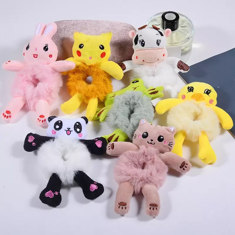 Cute Cartoon Animal Rubber Band for Girls Plush Ponytail Maruko Hair Tie Elastic Hair Ring Headwear Girls Kids Hair Accessories