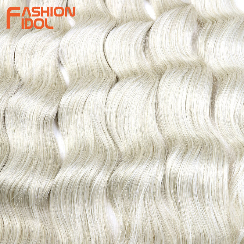 FASHION IDOL Lena Hair Synthetic Deep Wave Braiding Hair Extensions 24 Inch Water Wave Crochet Braid Hair Ombre Blonde Fake Hair