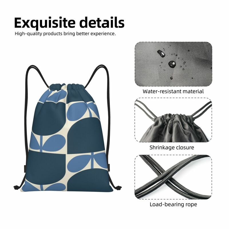 Mochila de cordão personalizada para homens e mulheres, sacos de cordão, leve, laranja, academia, esportes, sackpack, sacos para compras, flor azul do bloco