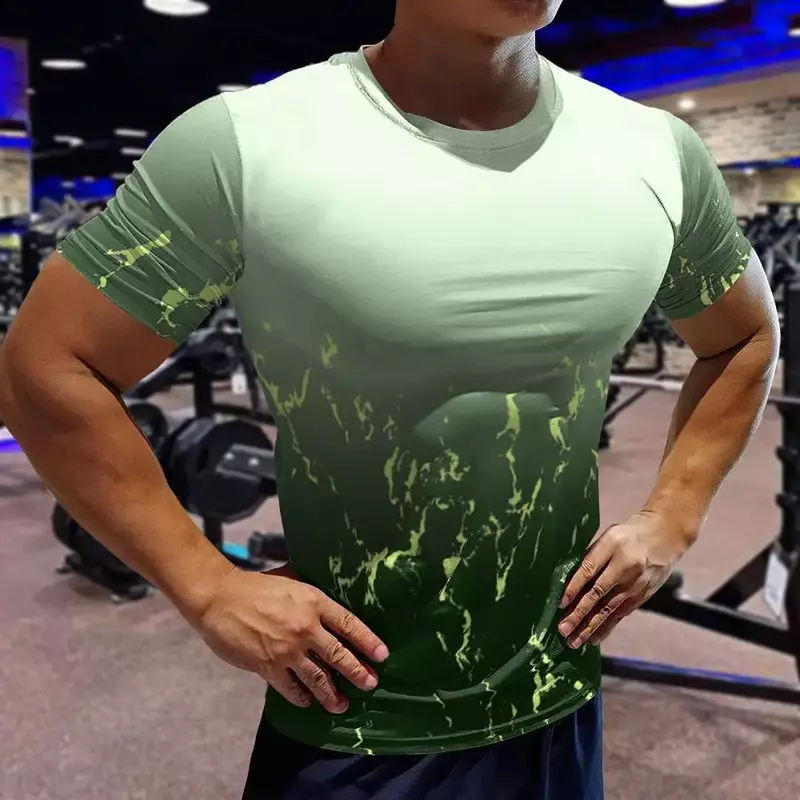 Koszulka na siłownię Letnie sporty z krótkim rękawem Bieganie na świeżym powietrzu Męska koszulka Odzież fitness Drukuj Męska odzież oversize Topy uliczne