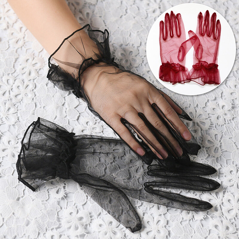 Summer Transparent Lace Gloves Wedding Gloves for Women Fashion Ladies Short Gloves Sun Protection Mesh Female Elegant Gloves