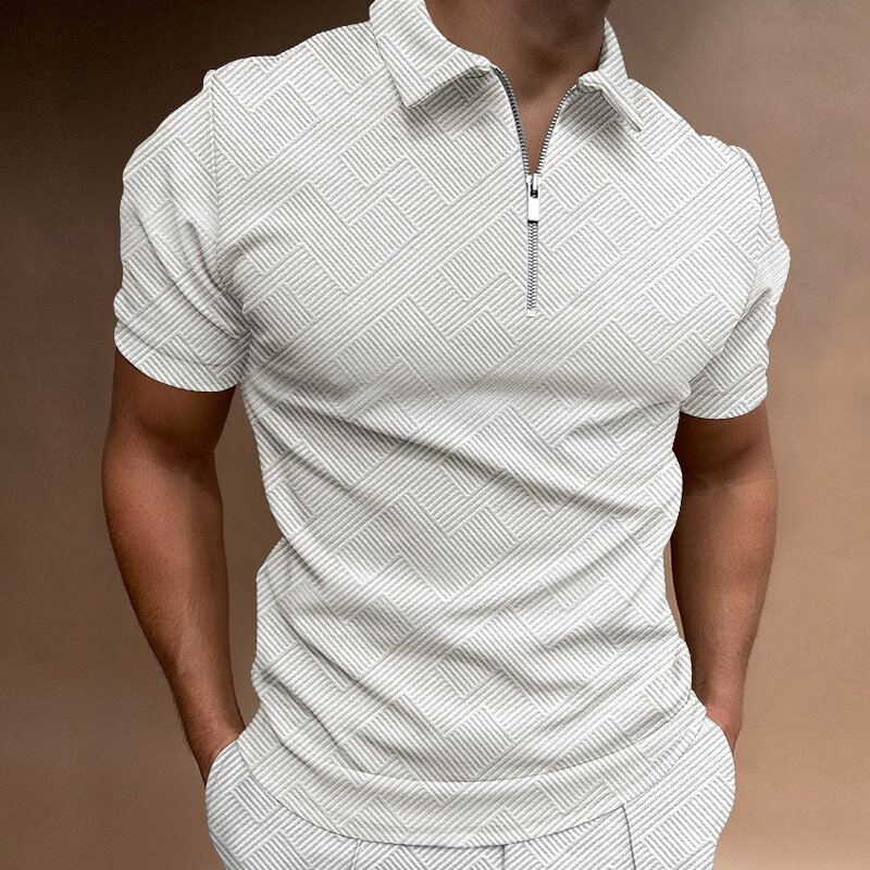 Hoge Kwaliteit Stereoscopische Streep Polo Mannen Casual Korte Mouw Polo Shirts Solid Turn-Down Kraag Shirt Zomer Mannen kleding