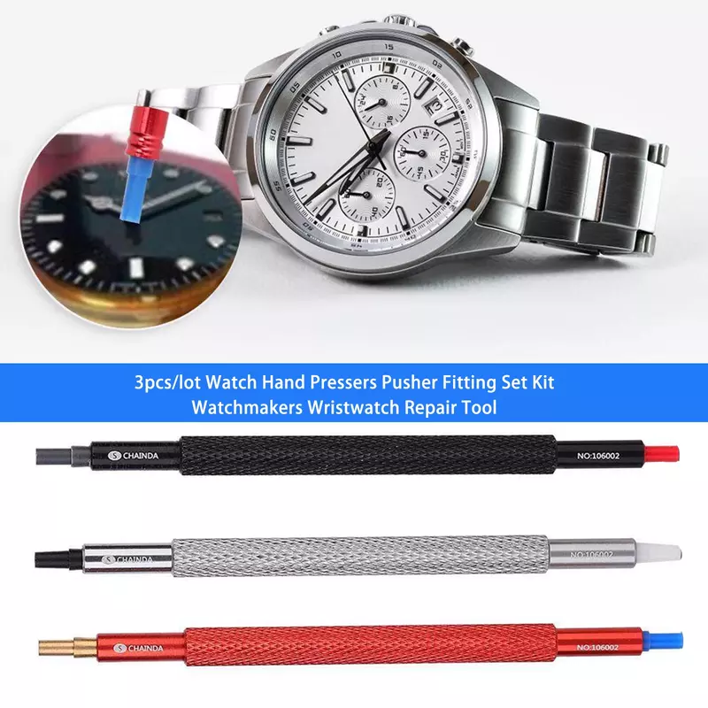 3 teile/los Uhr Handpresse Drücker Fitting Set Kit Uhrmacher Armbanduhr Reparatur werkzeug Uhr Nadel presse Handwerkzeug-Sets