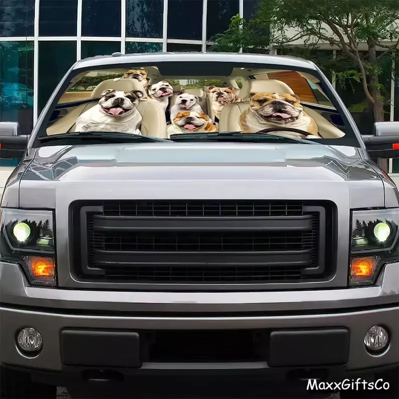 Автомобильный солнцезащитный козырек с английским бульдогом, лобовое стекло с английским бульдогом, семейный козырек для собак, автомобильные аксессуары для собак, украшение автомобиля, подарок для