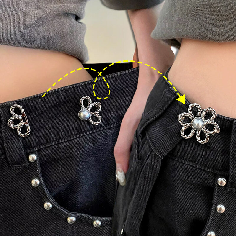 12 buah bunga logam paduan celana mengencangkan bros pinggang gesper pin klip pinggang kancing dapat dilepas Snap disesuaikan untuk celana Jeans