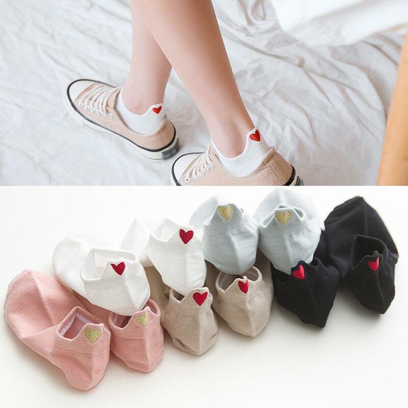 Cute Embroidery Love Heart Socks Fashion Funny Heel With Glitter Gold Silk Red Heart Ankle Socks Dropship