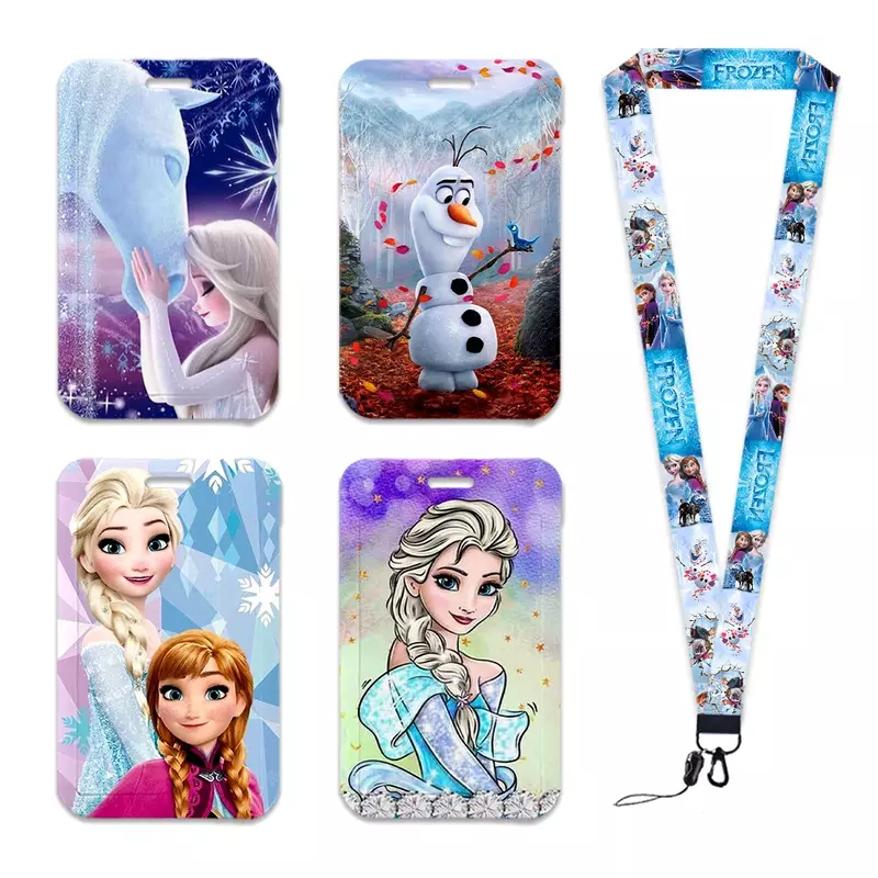 Disney Princess Elsa Lanyards For Keys Chain ID Credit Card Cover Pass Mobile Phone Charm Neck Straps Badge Holder Gifts