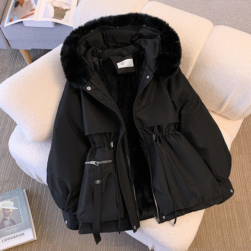Jaket Puffer wanita, mode pakaian luar musim dingin, jaket Parker, mantel hangat, jaket kerah bulu untuk wanita