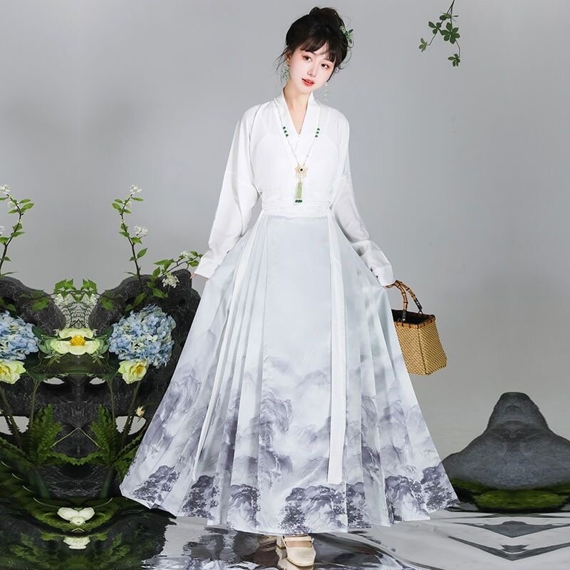 Horse Face Skirt Women Chinese Traditional Hanfu Lace-up Long Skirts 2 Pieces Set Ming Dynasty Perform Dance Cosplay Costume
