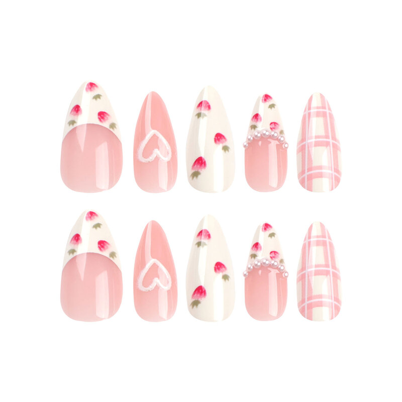 Нежные розовые накладные ногти с декором в виде сердца, натуральные небьющиеся ногти, простая одежда для сцены