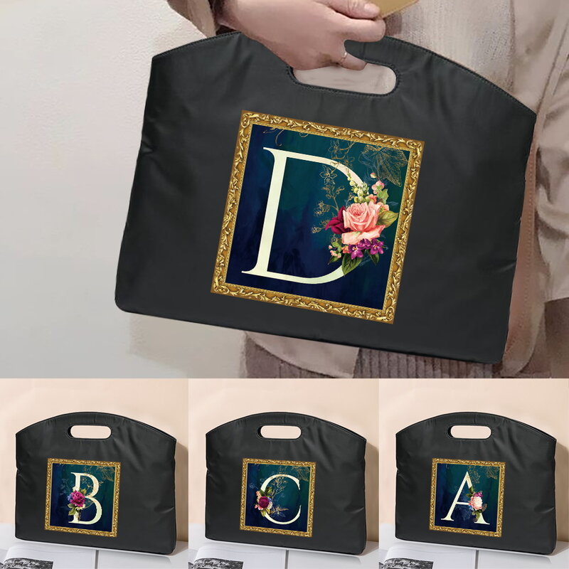 Multi Functional Fashionable Large Capacity Official Document Handbag Business Briefcase Flower Letter Series Printed Pattern