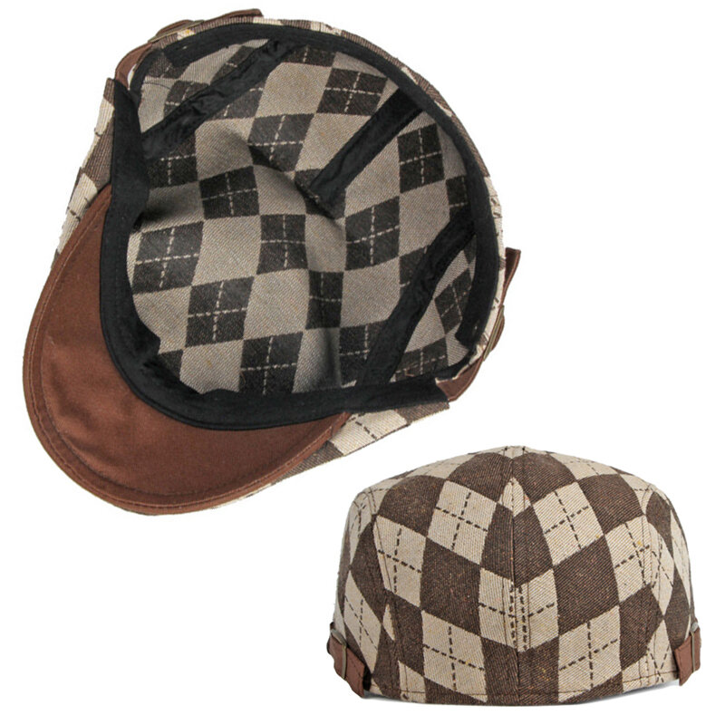 Homens e mulheres retro xadrez Herringbone Beret Hat, para a frente, plana, pico, pára-sol, Cabbie, dirigindo, Primavera, Outono