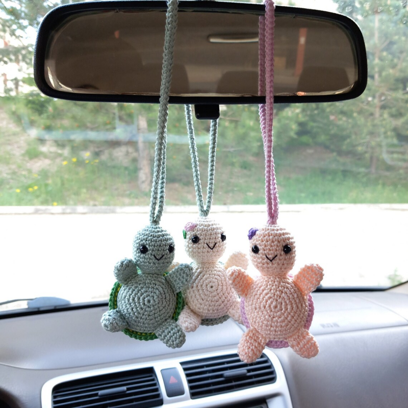 Car Hanging Pendant Decor, Interior Mirror Pendant, Creative Cute Style, Hand-Woven Turtle Doll, Ladies Bag Pendant, Gift