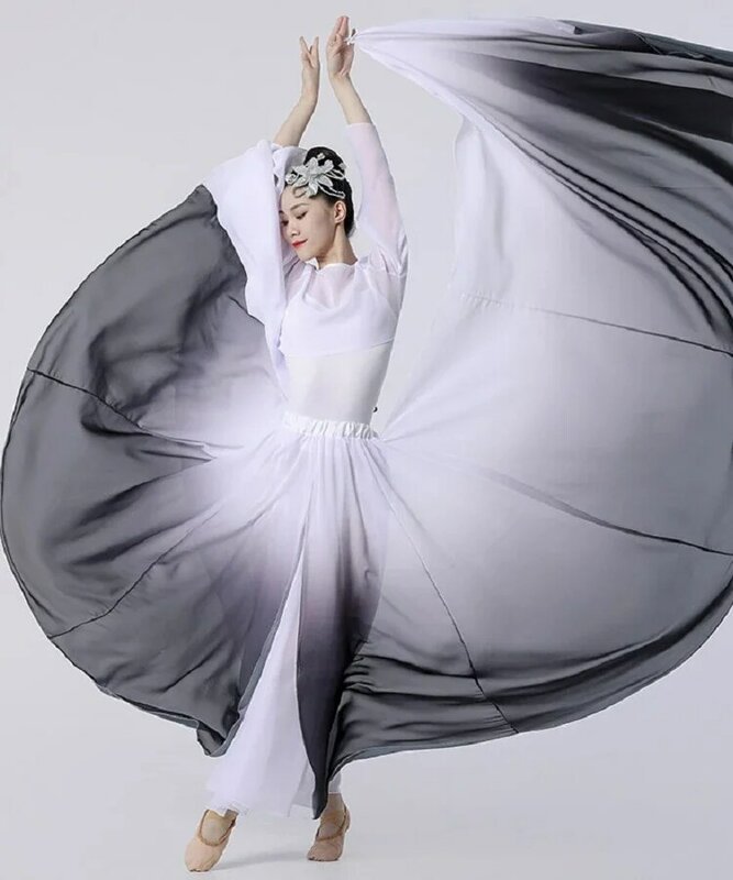 Black-and-white ink gradient classical dance costumes large skirt hem Chinese style opening dance elegant book dance skirt natio
