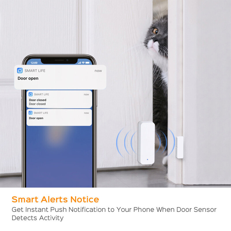 Tuya Magnetic Home Window Sensor, Alarme de Porta, Alertas Inteligentes, Automação de Iluminação, Family Members Sharing, Smart Life