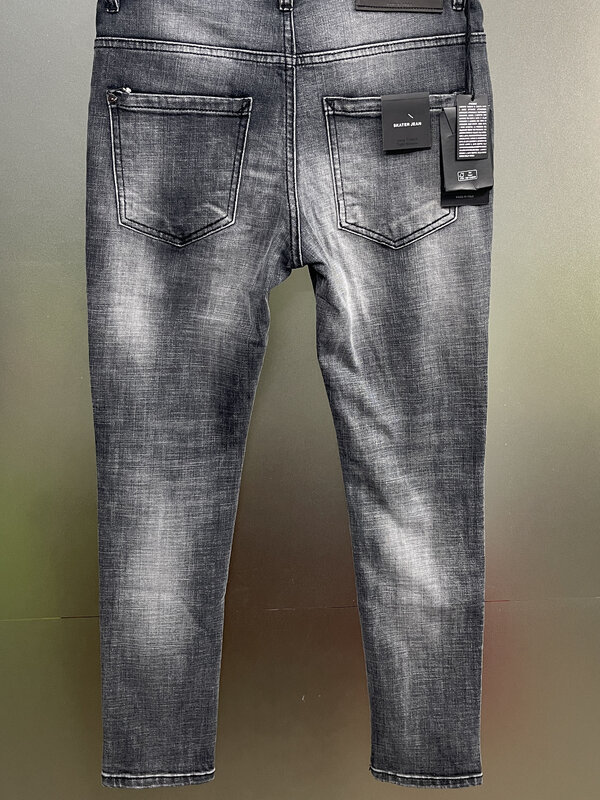 Новинка сезона осень 2024 года, модные мужские джинсы D2, облегающие маленькие прямые черные джинсовые брюки с заплатками на молнии