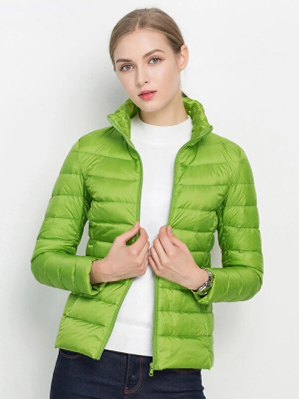 Jaket bulu angsa wanita, Ultra ringan putih bebek ramping musim dingin Puffer portabel tahan angin mantel musim dingin 7XL