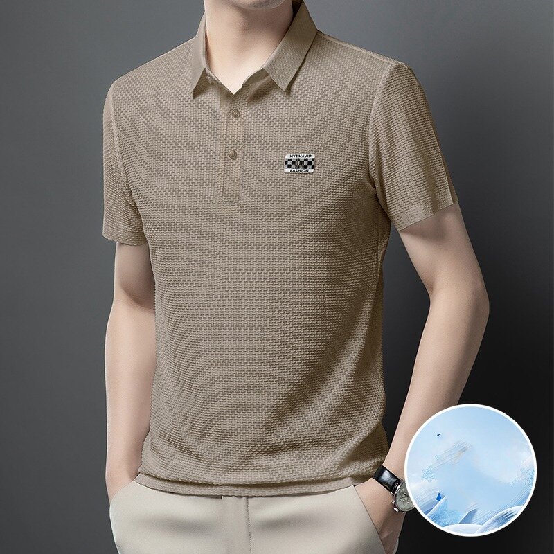 2024 New Business and Leisure Summer Solid Color POLO Shirt Men's Flip Collar Button Fashion Versatile Short Sleeve T-shirt Tops