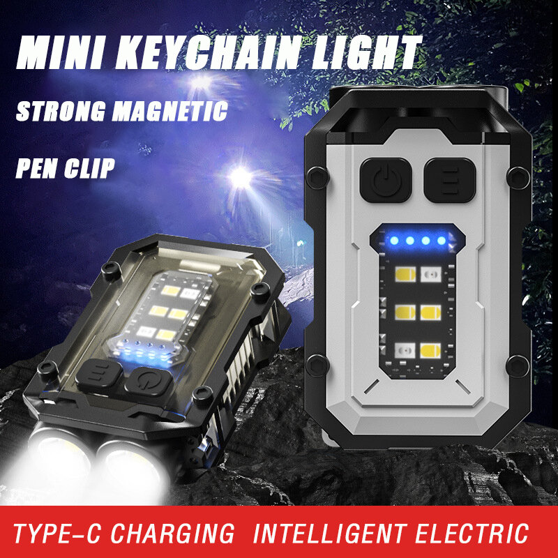 Lampu senter Mini portabel luar ruangan, gantungan kunci cahaya magnetik Anti hilang otomatis perbaikan cepat isi daya multi-fungsi lanterna