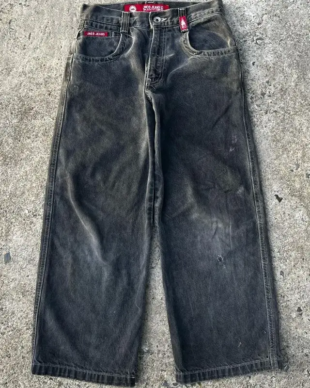 Jnco jeans y2k streetwear hip hop cartoon muster druck retro lose jeans schwarze hose männer frauen hoch taillierte hose mit weitem bein