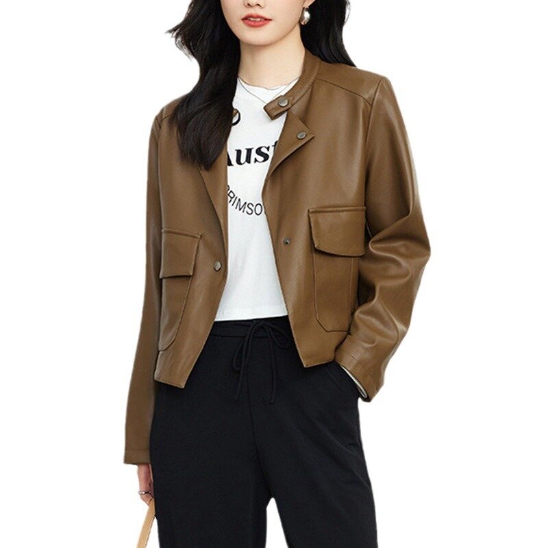 2024 Women's Autumn New Popular Casual Pu Leather Short Fashion Leather Jacket