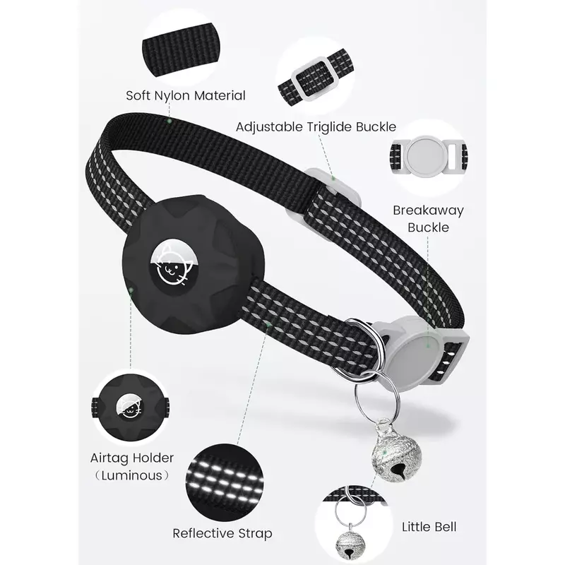 Anti-Lost Pet Cat Collar with Airtag Holder,for Apple Air Tag Positioning Kitten Collar with Reflective Cat Necklace Accessories