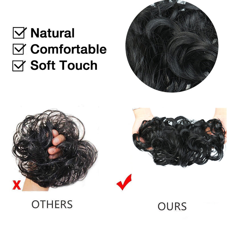 Ekstensi Sanggul sintetis 6 inci, hiasan rambut rontok elastis berantakan keriting, hiasan rambut Sanggul donat untuk wanita
