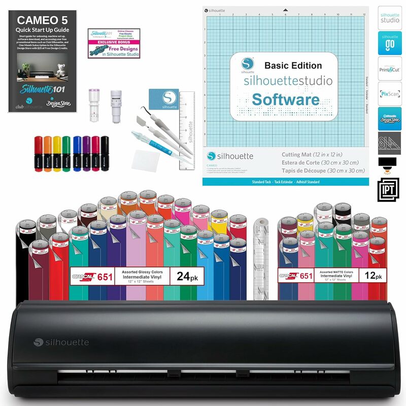 Silhouette Cameo 5-Paquete de 36 hojas de vinilo, Kit de herramientas de vinilo, hoja Premium, bolígrafos y Guía de inicio Cameo 5