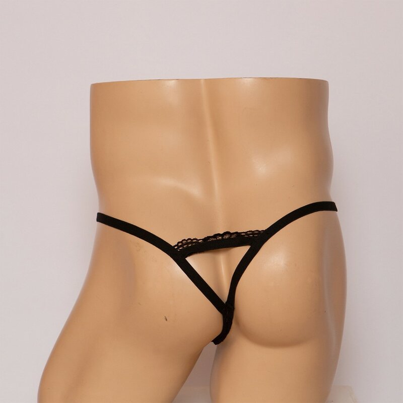 String sexy en dentelle pour hommes, culotte fine, taille basse, dos en T, lingerie respirante, sous-vêtements en poudre, zones bre