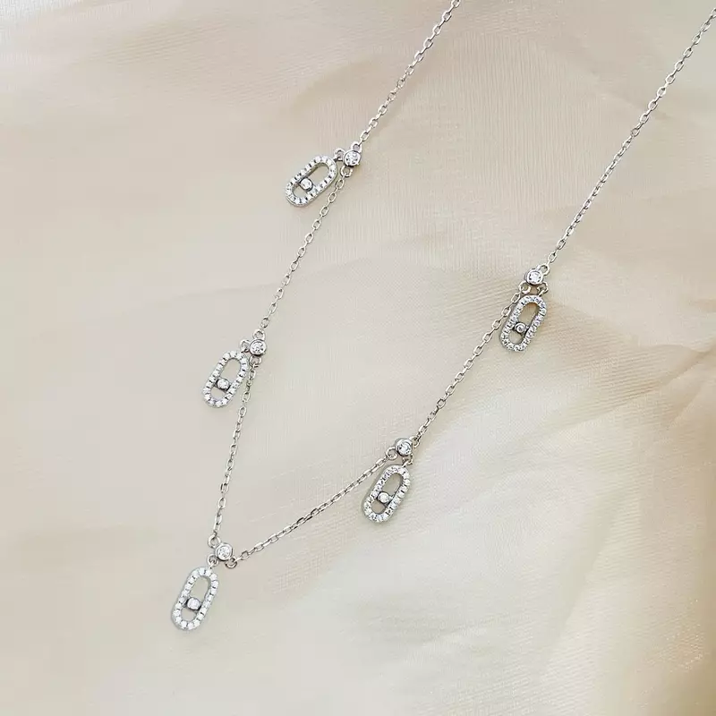 Colar em prata esterlina 925 para mulheres, joias de luxo, série MOVE clássica, diamantes móveis 5, pingente de diamante