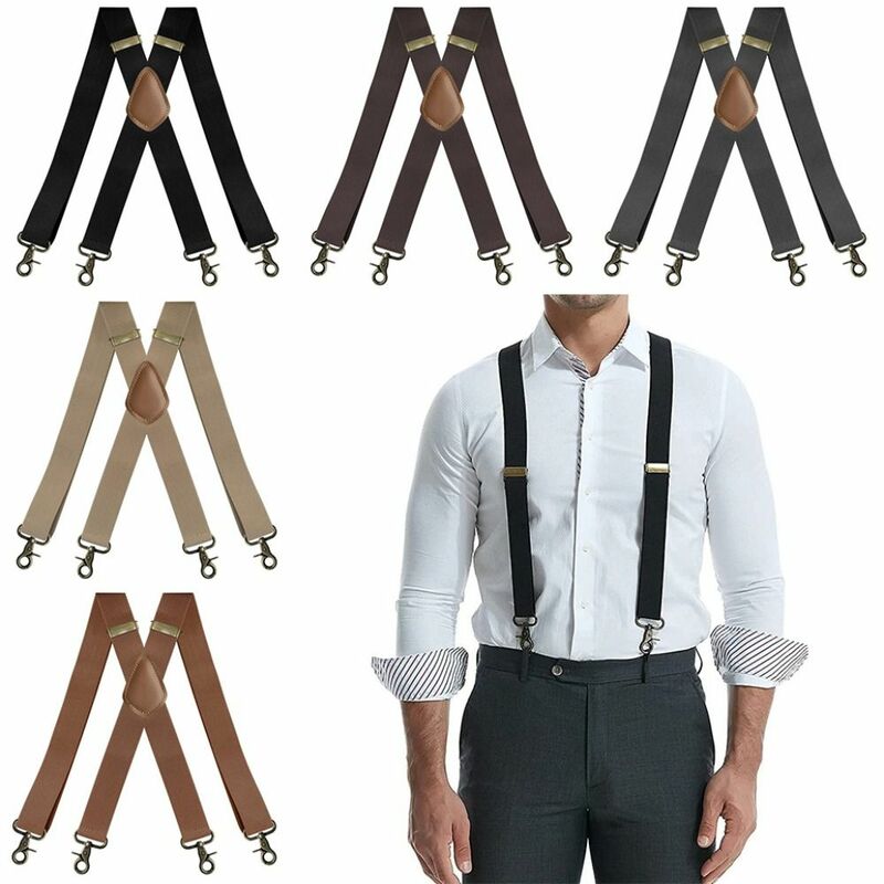 3.5cm Wide Vintage Suspenders Adjustable X-Black Elastic Braces Wedding Party 4 Bronze Hook Clips Trouser Straps Belt