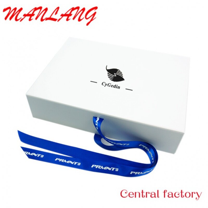 Boîte en papier d'emballage magnétique pliable, logo personnalisé, ruban imprimé, aimant en carton pliable, emballage cadeau, vente en gros