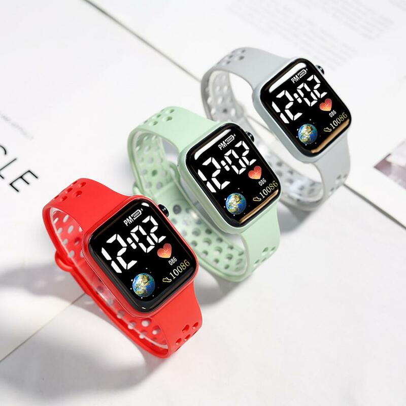 Часы детские электронные с квадратным циферблатом, водонепроницаемые светодиодные цифровые спортивные наручные часы с принтом земли для мальчиков и девочек