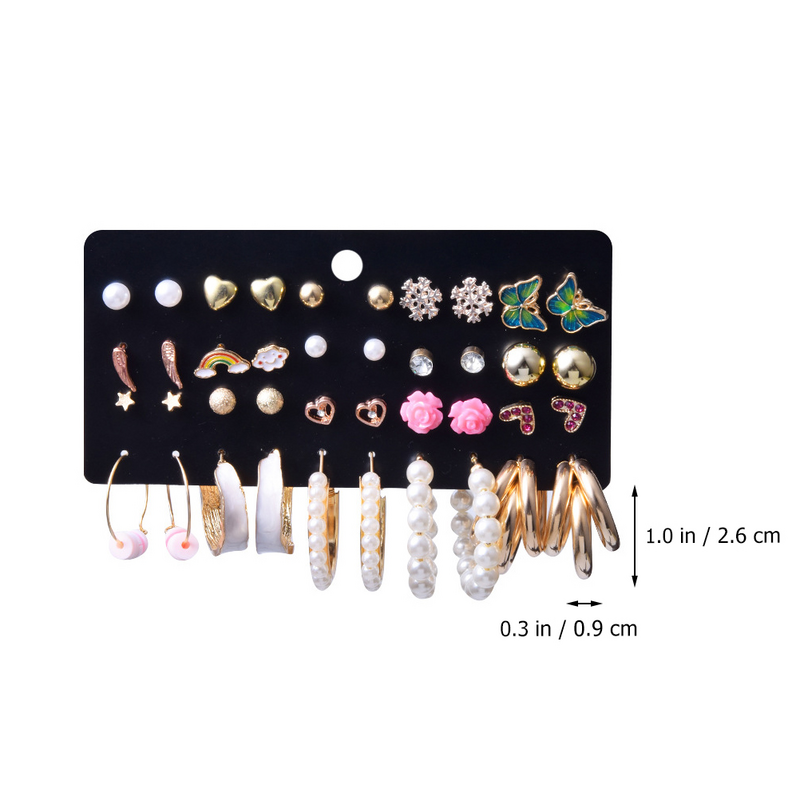 Brincos de pérolas de flores e borboletas para mulheres, brincos delicados kit acessórios, coração pérola, moda Stud Studs, 20 pares