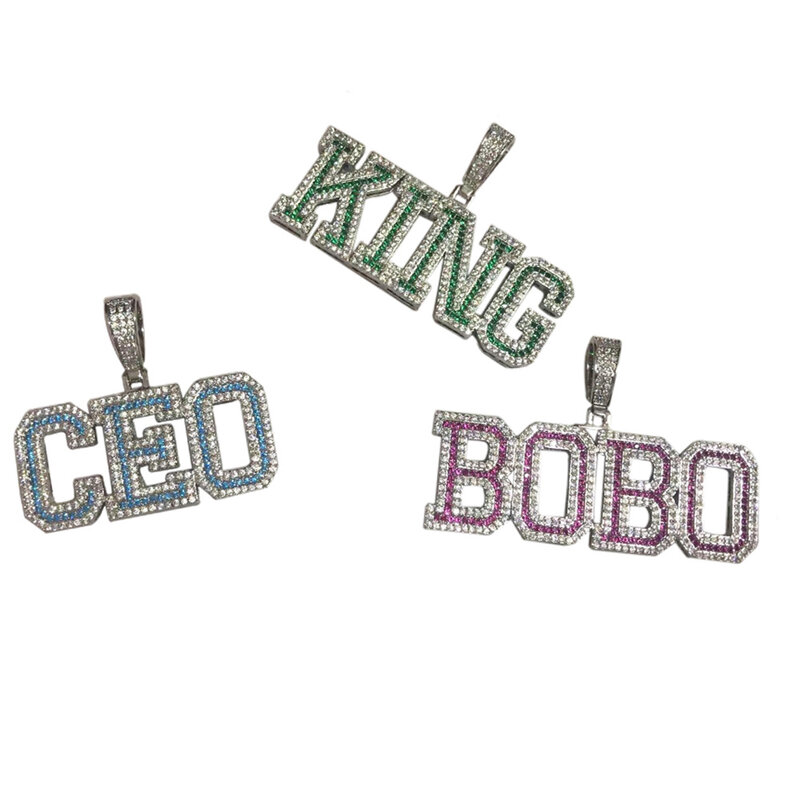UWIN Custom Name Necklace Iced Out Blue Pink Green Cubic Zirconia Initial Letter Pendant Chain Hiphop Punk Jewelry